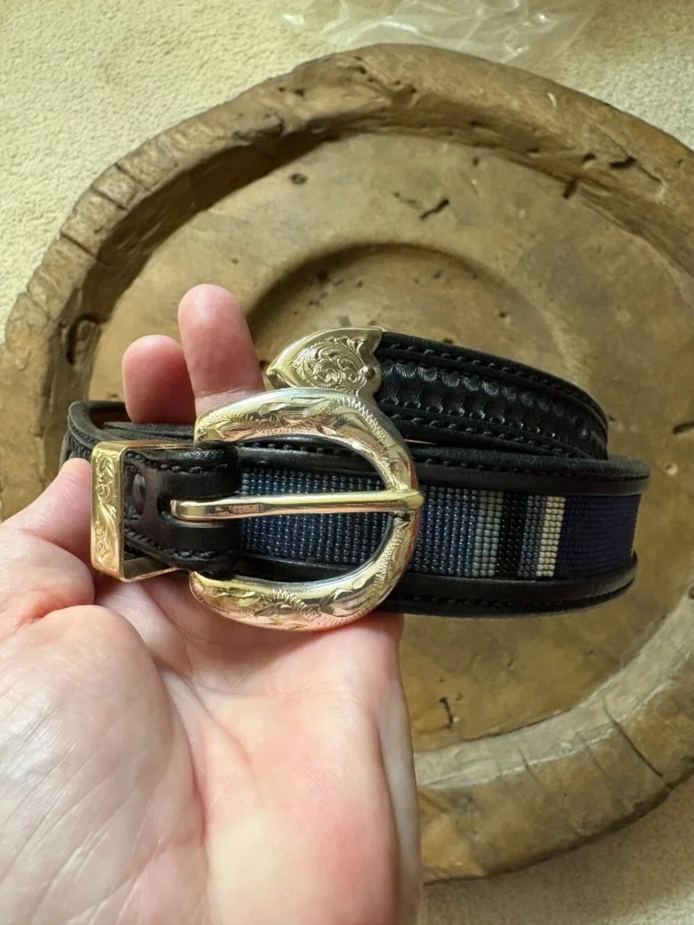 Southwest Distinctions handmade western black leather beaded cowboy belt size 34